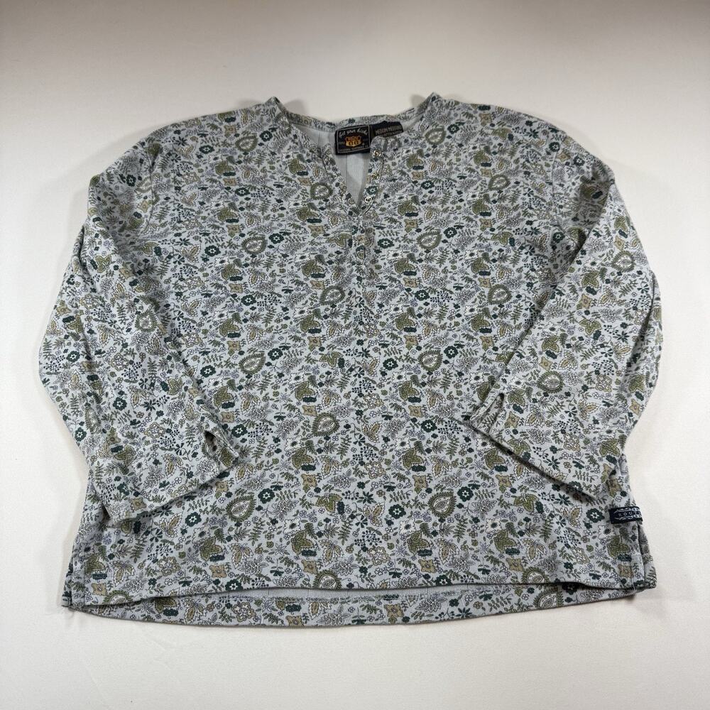 Vtg Route 66 Paisley Snap Henley 3/4 Sleeve Slim T Shirt Top -  Blue Wms M